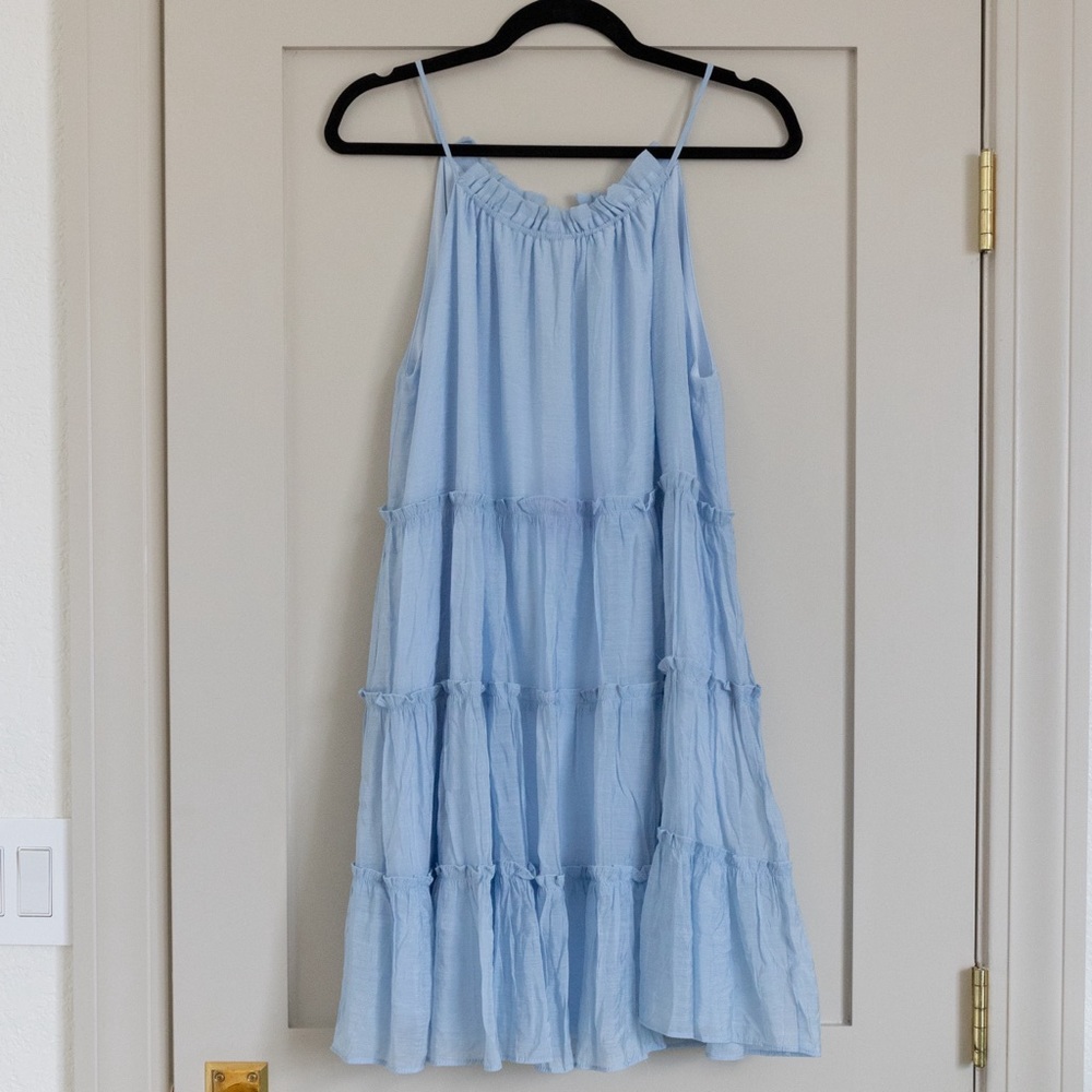 She & Sky Tiered Light Blue Sleeveless Mini Dress - Maternity